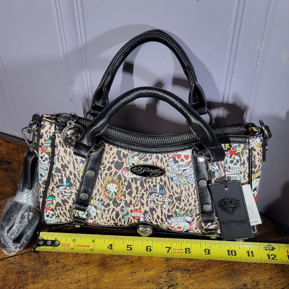 Ed Hardy Leopard Print Satchel with Black Accents/rhinestones - Picture 13 of 16